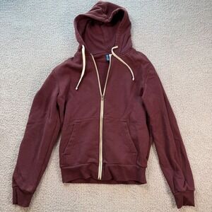 HM Divided Mens Zip Up Hoodie Burgundy Maroon Fleece Sweatshirt Medium Cotton
